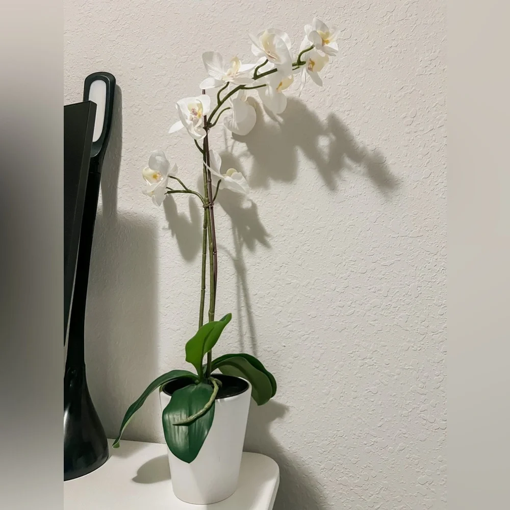 Faux Orchid in White Pot